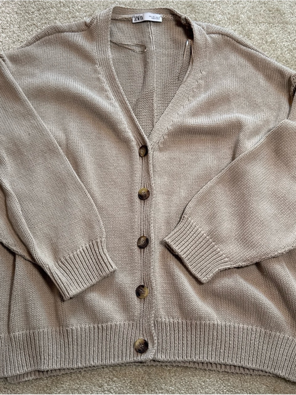 Zara Beige/Taupe V-Neck Button Front Cardigan